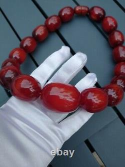RARE Massive Antique Art Deco Cherry Amber Bakelite Bead Necklace 204+ Grams