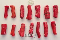 RED CORAL Polished And Drilled 21 Pieces 11 Ounces! CHECK PICTURES PLEASE