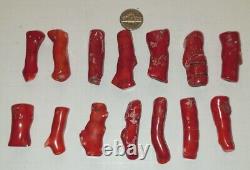 RED CORAL Polished And Drilled 21 Pieces 11 Ounces! CHECK PICTURES PLEASE