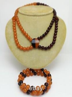 Rare Antique Art Deco Amber Beads Necklace & Bracelet 47 gr