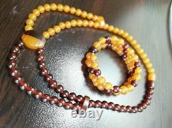 Rare Antique Art Deco Amber Beads Necklace & Bracelet 47 gr