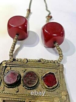 Rare Antique Silver Necklace with 2 Pieces Cherry Faturan Amber German 148.43 G