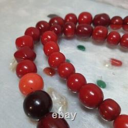 Rare Cherry Carved Opaque Bakelite String Beads Tasbih Jaap Amber Faturan 177g
