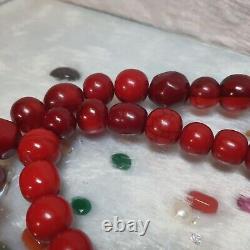 Rare Cherry Carved Opaque Bakelite String Beads Tasbih Jaap Amber Faturan 177g