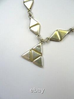 Rare Original Geometric Art Deco 925 Sterling Silver Garnet & Amber Necklace