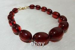 Red CHERRY Amber Bakelite, tested, antique, graduated beads, Art Deco, big beads