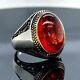 Red Amber Silver Gemstone Ring, Turkish Handmade Ring, Men's Statement Ring