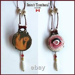 Red eye gothic jewelry amulet pendant charm bib necklace italian design talisman