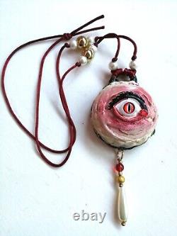 Red eye gothic jewelry amulet pendant charm bib necklace italian design talisman