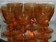 Set Of 6 Antique American Brilliant Amber Cut Glass Crystal Red Wine Stems