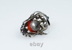 Silver Antique Art Deco Ring Natural Ø 0 7/16in Coral Markasite