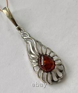 Silver Jewelry Necklace 925 Vintage Gemstone Red Color Women Sterling Amber 6Cm