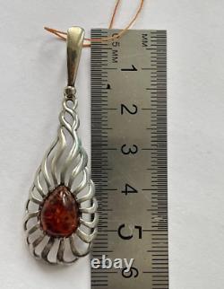 Silver Jewelry Necklace 925 Vintage Gemstone Red Color Women Sterling Amber 6Cm