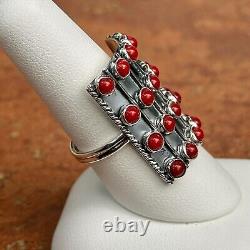 Sterling Silver Antiqued Red Bamboo Coral Large Statement Ring 5-Row Genuine 8