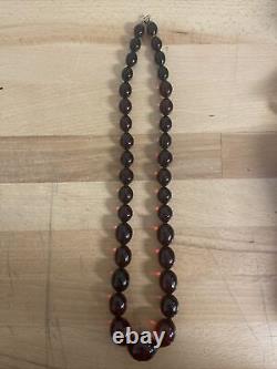 Stunning Heavy Vintage Graduated Cherry Amber Bead Necklace 24 121.9 grams