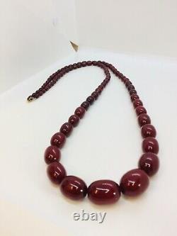 Superb Antique Art Deco Cherry Amber Bakelite Faturan Tasbih 112.8g Necklace 44