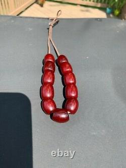 Superb Antique Cherry Amber Bakelite Faturan Prayer Beads 45g Veins Very Rare