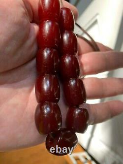 Superb Antique Cherry Amber Bakelite Faturan Prayer Beads 45g Veins Very Rare