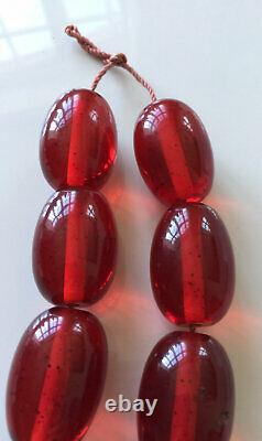Superb Antique Huge Faux Cherry Amber Resin Barrel Bead Necklace 214g