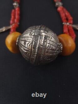 Tibetan Sterling Silver Handmade Necklace Baltic Amber Coral Antique