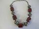 Vintage Antique Cherry Amber Bakelite Bead Necklace With Niello Silver