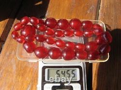 VINTAGE ART DECO HUGE RED CHERRY AMBER BAKELITE NECKLACE 54 grams