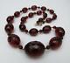 Vintage Cherry Amber Bakelite Faceted Oval Bead Necklace Art Deco 48.8 Grams