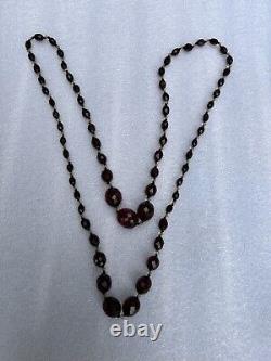 VINTAGE ROUND FACETED CHERRY AMBER BAKELITE BEAD NECKLACE 46 54.8 Grams