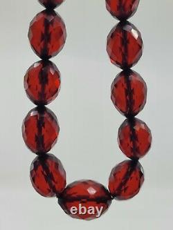 VTG 1920's Art Deco 32 CHERRY AMBER CHUNKY FACETED BEADED NECKLACE 80.8 Grams
