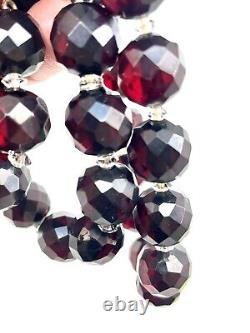 VTG Antique Art Deco Faceted Cherry Amber Bakelite Bead 27 Necklace