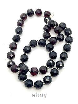 VTG Antique Art Deco Faceted Cherry Amber Bakelite Bead 27 Necklace