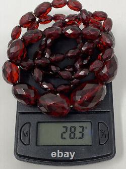 VTG Antique Art Deco Faceted Cherry Amber Bakelite Bead Necklace 28 grams 27