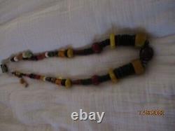 VTG Butterscotch & Cherry Amber Tribal Necklace with Venetian Murano glass