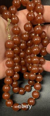 VTG Cherry Amber Bakelite 12mm Bead Necklace 65.7 Grams 35 ESTATE