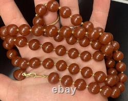 VTG Cherry Amber Bakelite 12mm Bead Necklace 65.7 Grams 35 ESTATE