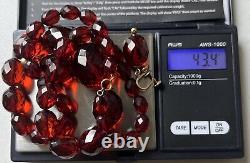 VTG Cherry Amber Bakelite Graduated Faceted Beads Necklace & Earrings 10K Clasp