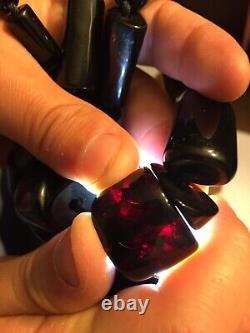 VTG Dark Cherry Amber Bakelite Faturan Beaded Necklace Rosary 123g 28 Mid East