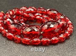 VTG Red Cherry Amber Bakelite Graduated Necklace Faceted Beads 28Long Art Deco