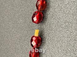 VTG Red Cherry Amber Bakelite Graduated Necklace Faceted Beads 28Long Art Deco