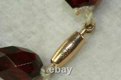 Victorian Antique 10k Gold Faceted Cherry Amber Bakelite Necklace 16 Inch 18 Gr