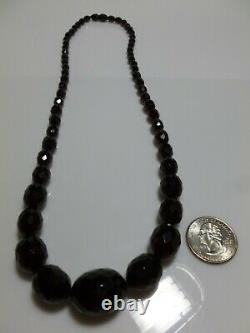 Victorian Antique Cherry Amber Bakelite Faceted Bead Graduated Strand Necklace
