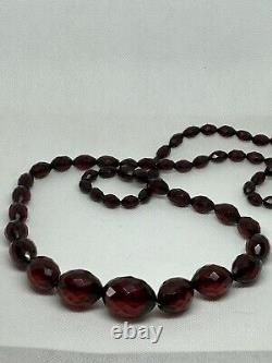 Victorian Genuine Baltic Cherry Amber Facet Necklace
