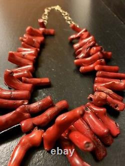 Vintage 10K Sardinian Natural Undyed Red Coral Branch Necklace 20 L