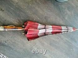 Vintage 1920's umbrella with Amber Bakelite and Brass handle and brass chain