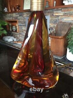 Vintage 1960s Murano Sommerso Twisted Amber and Red Lamp Base Pietro Tosi