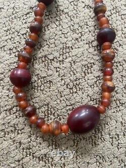 Vintage Antique Amber Bead Necklace Strand Red And Orange. Glows Under UV