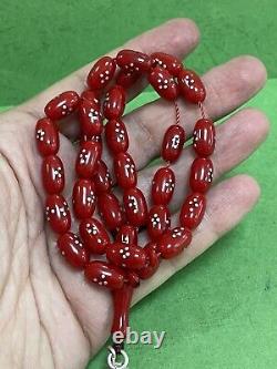 Vintage Antique Cherry Amber Bakalite islamic Silver Lay prayer 33 Beads 28G R5