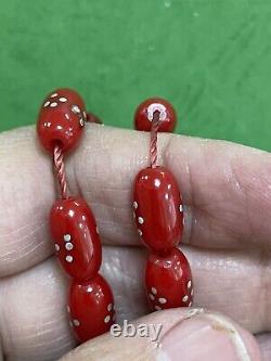 Vintage Antique Cherry Amber Bakalite islamic Silver Lay prayer 33 Beads 28G R5