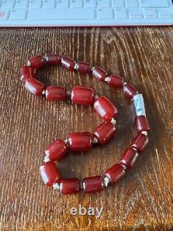 Vintage Antique Cherry Amber Faturan Bakelite Barrel Shaped Beads 67 Grams