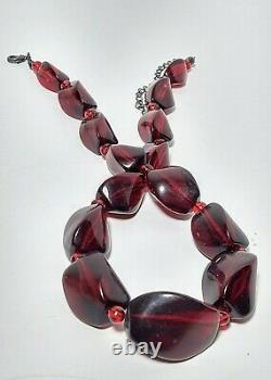 Vintage Antique Cherry Amber Faturan Bakelite Graduated Bead Necklace 54gr